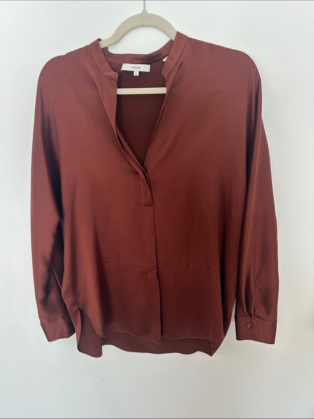 Vince Silk Banded Collar Blouse XS